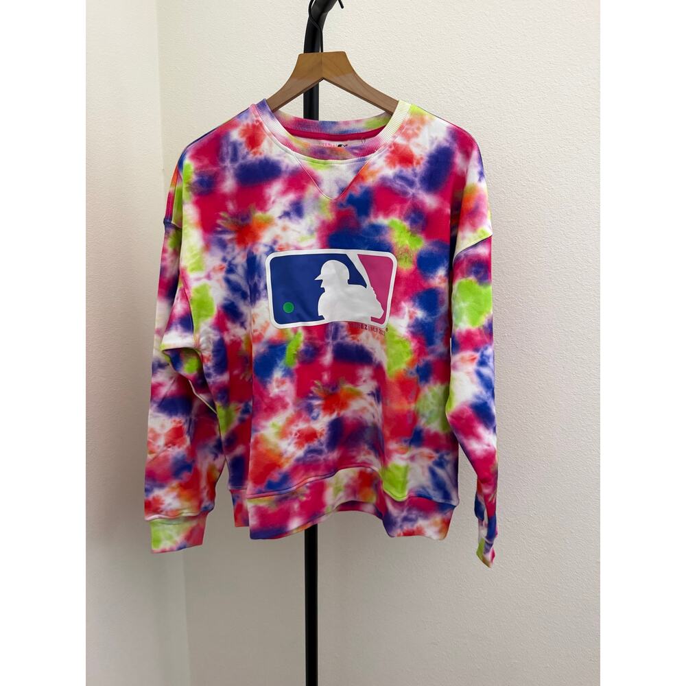 New Women's MLB Batterman Terez Neon Tie-Dye Pullover Sweatshirt M $170 - Picture 4 of 6